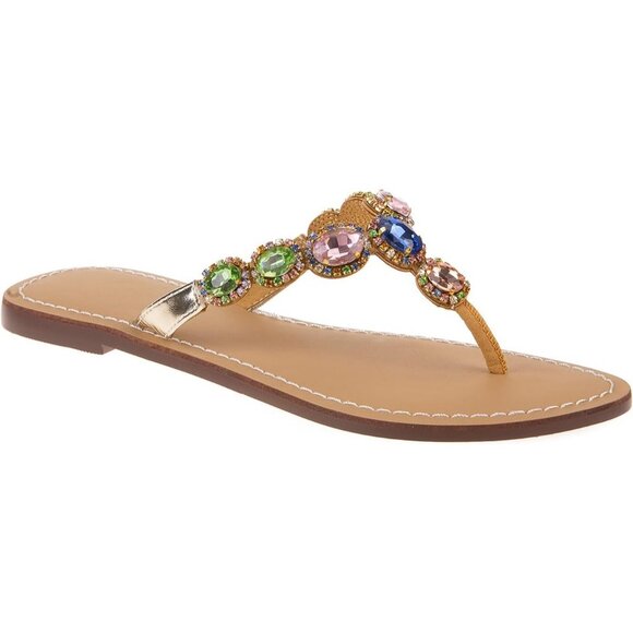 Women's Multi Rhinestone Upper Flat T Strap Thong Flip Flop Sandals Shoes - Picture 3 of 5